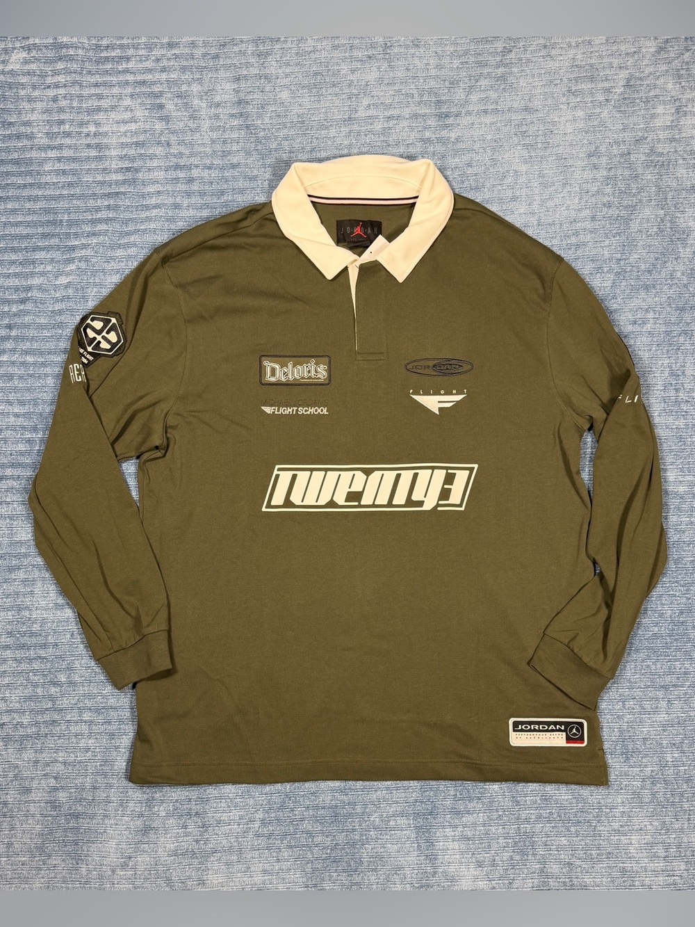 Jordan Essentials Long-Sleeve Rugby Top Green White Men’s Size XL HF9323-010 NEW